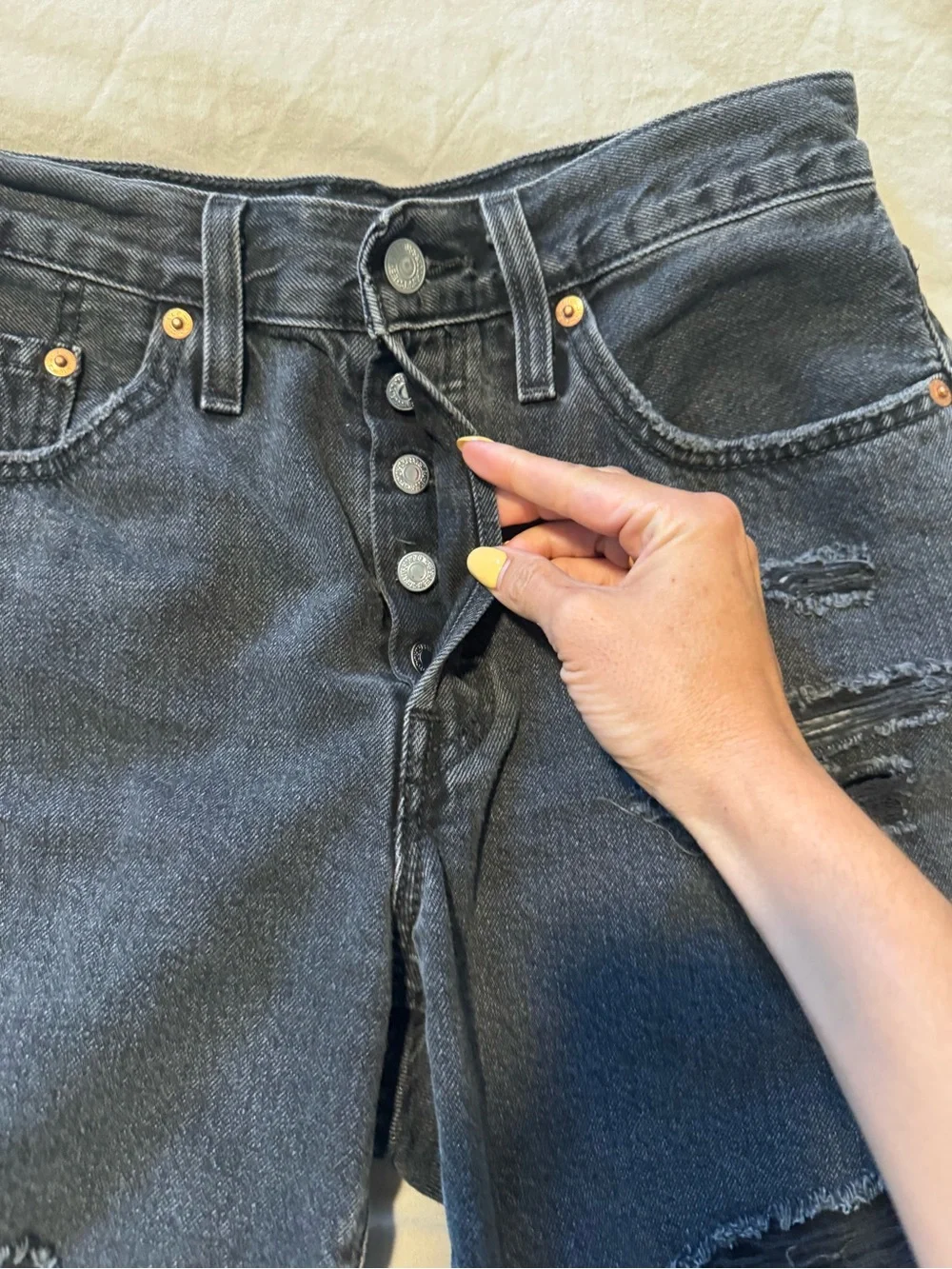 Levi's Black Distressed Denim Shorts